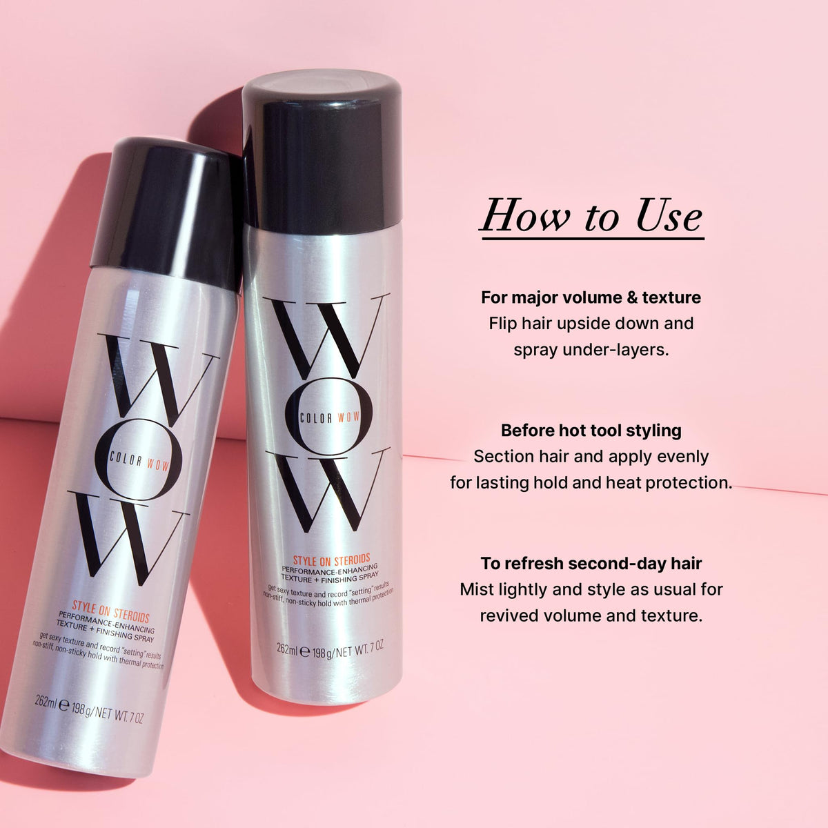 COLOR WOW Style on Steroids Texturizing Hair Spray with styling tools