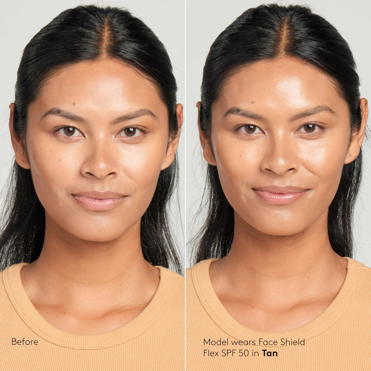 Colorescience Total Protection Face Shield Flex SPF 50 Tan blended on skin
