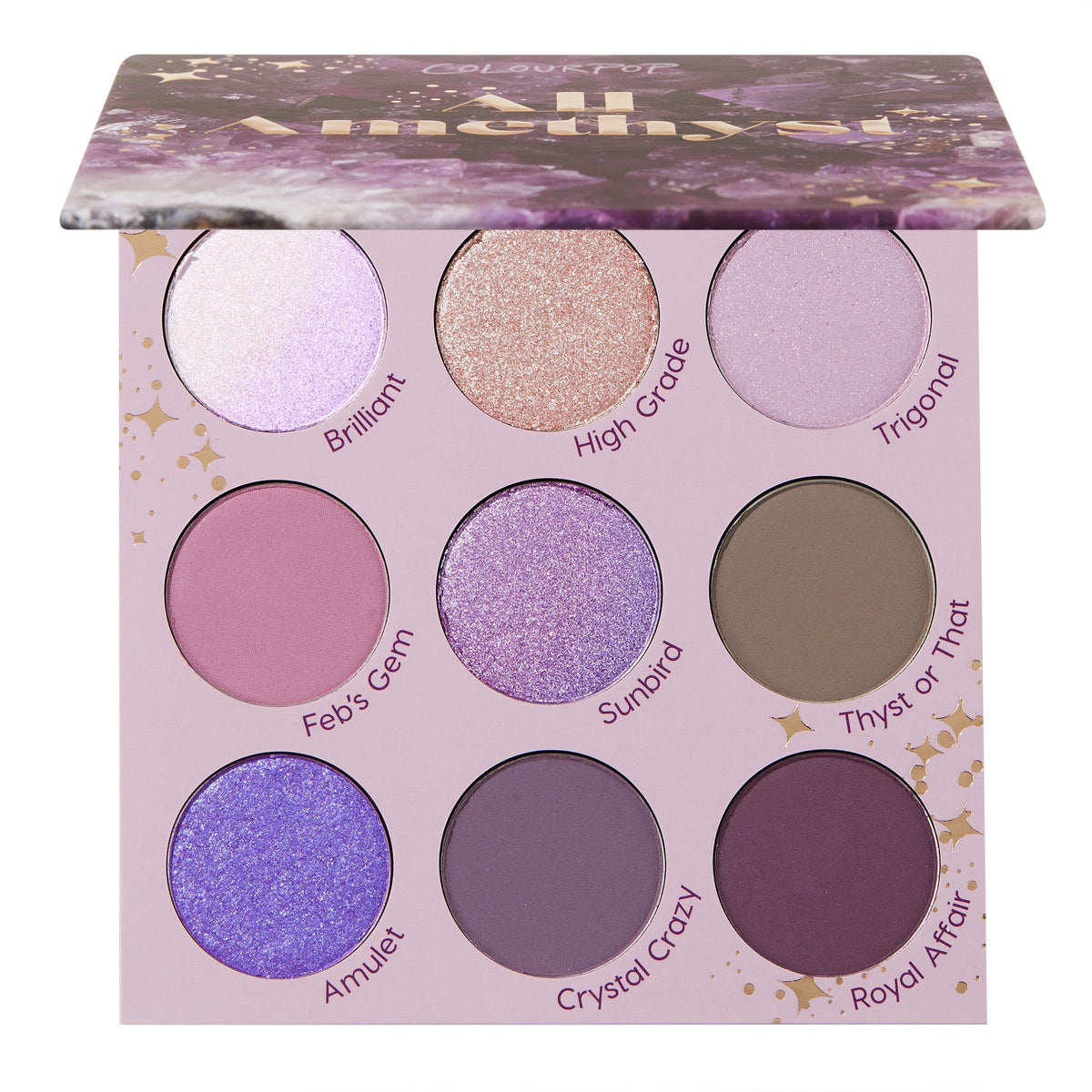 ColourPop All Amethyst Eyeshadow Palette front view with purple shades