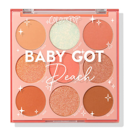 ColourPop Baby Got Peach Eyeshadow Palette front view with 9 shades