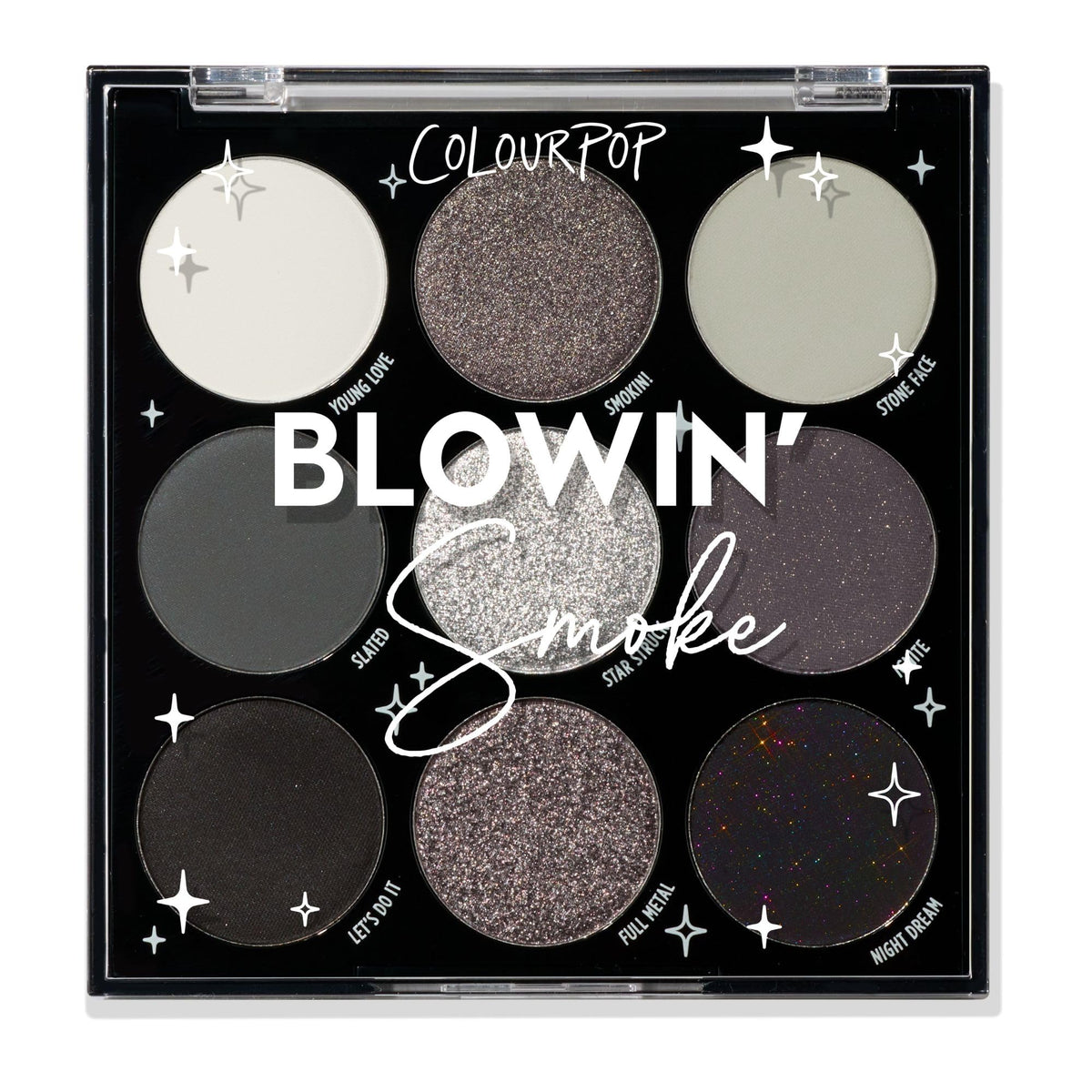 ColourPop Blowin' Smoke Eyeshadow Palette front view with shades