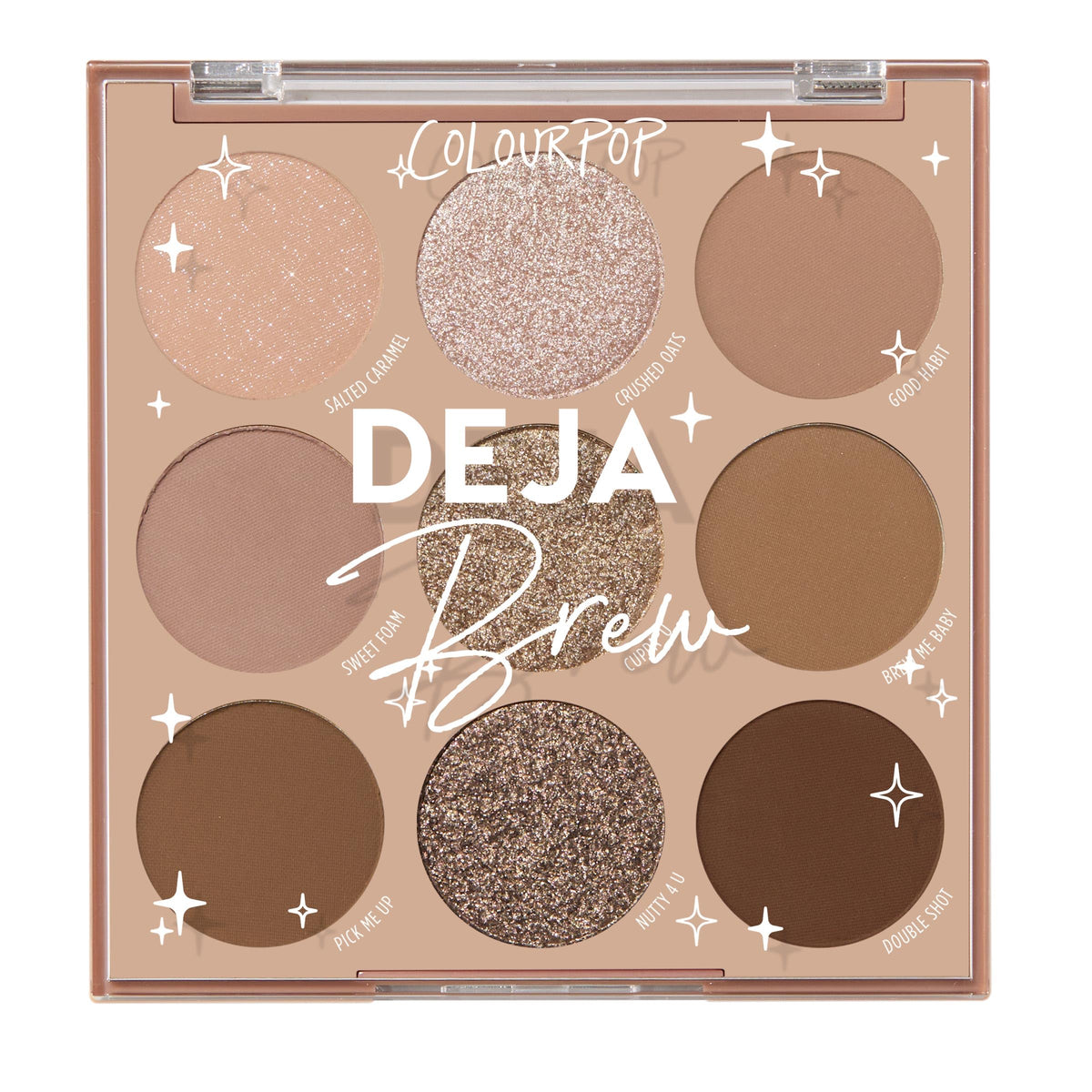 ColourPop Deja Brew Eyeshadow Palette front view with 9 shades
