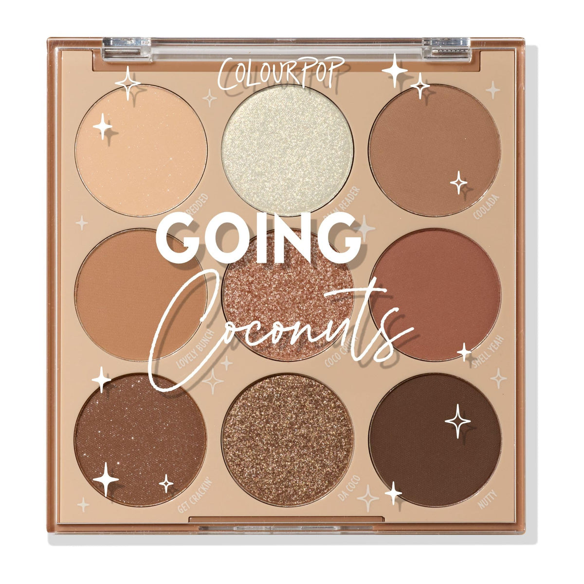 ColourPop Going Coconuts Eyeshadow Palette front view with nine neutral shades