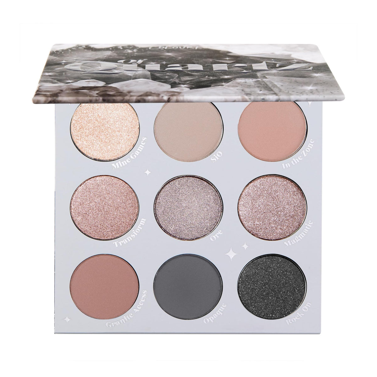 ColourPop Of Quartz Eyeshadow Palette front view with 9 taupe shades