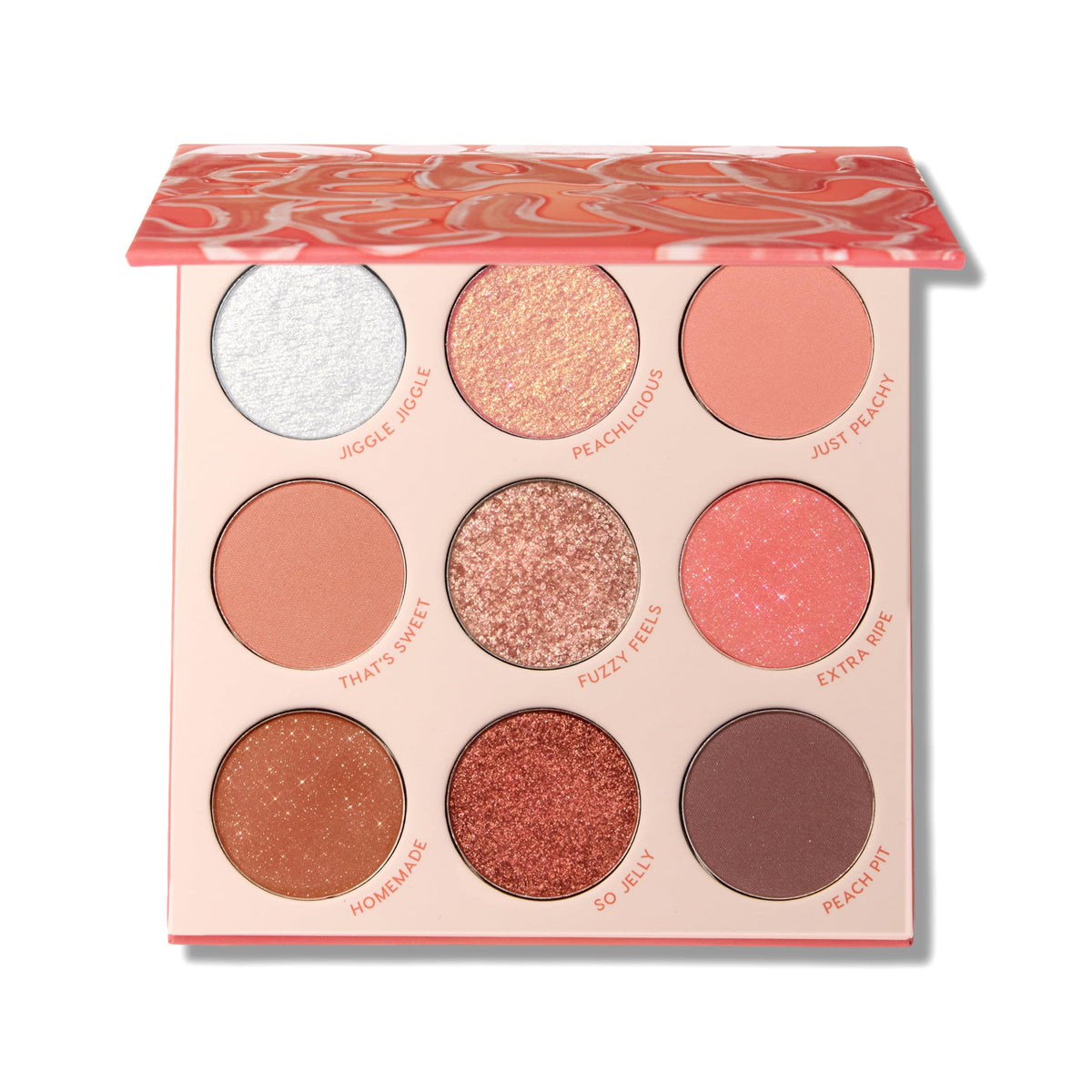 ColourPop Peach Jelly Eyeshadow Palette front view with 9 warm shades