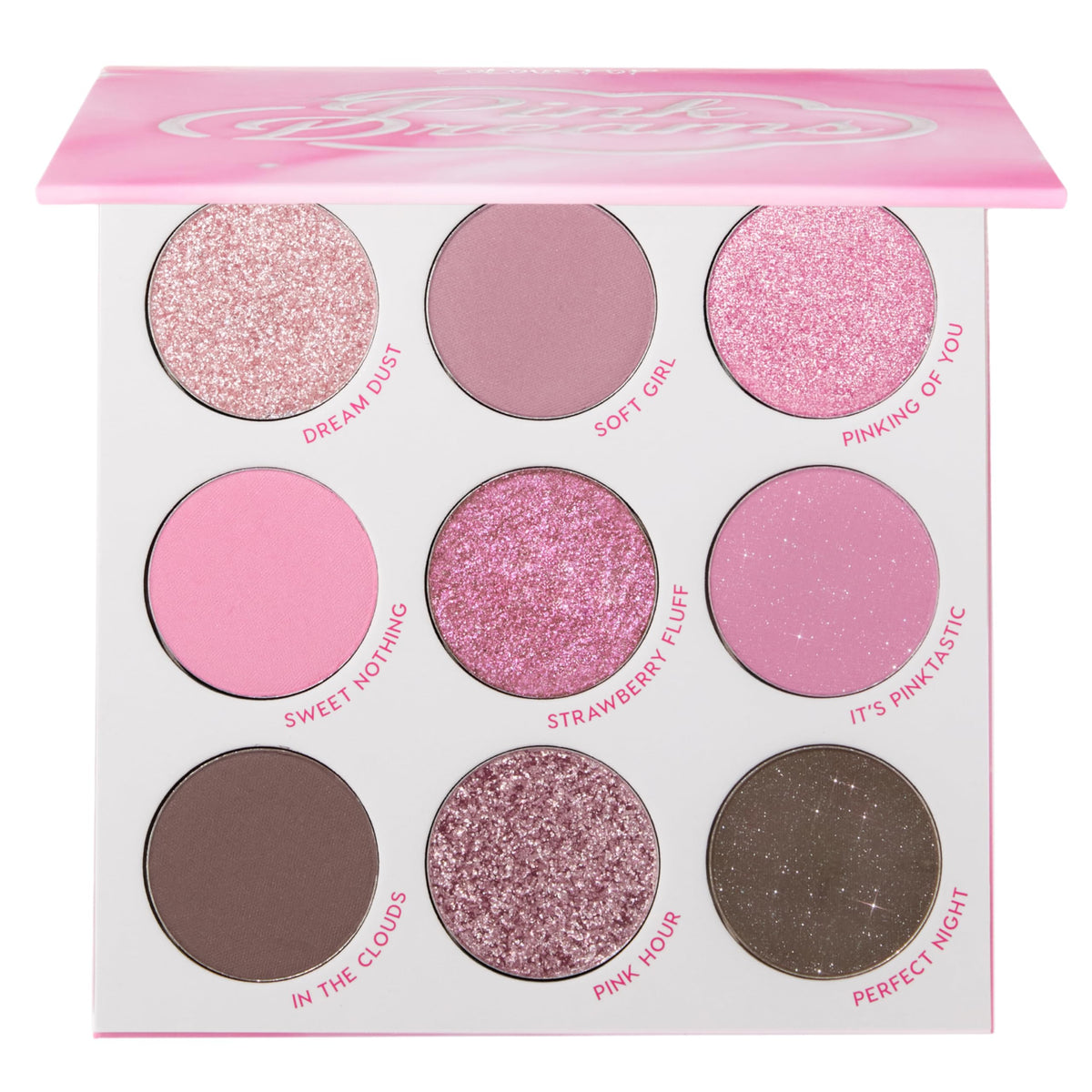 ColourPop Pink Dreams Eyeshadow Palette front view with 9 shades