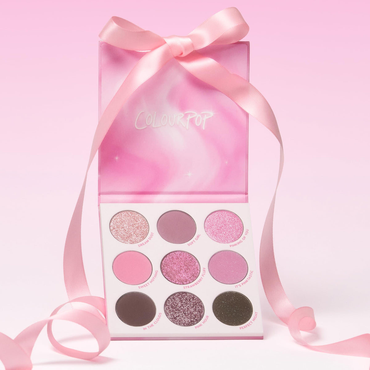 ColourPop Pink Dreams Eyeshadow Palette with applicator brush