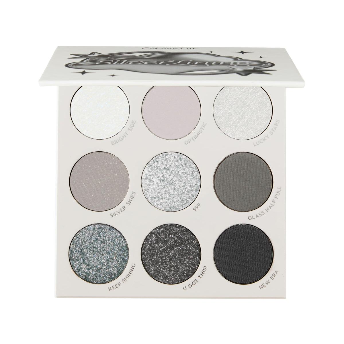 ColourPop Silver Lining Eyeshadow Palette front view with 9 cool-toned shades