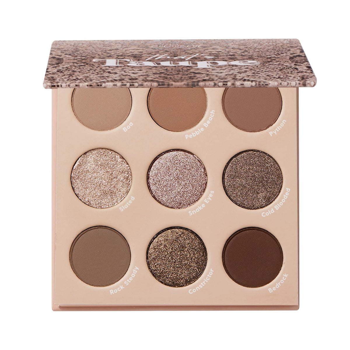 ColourPop That's Taupe Eyeshadow Palette front view with 9 shades