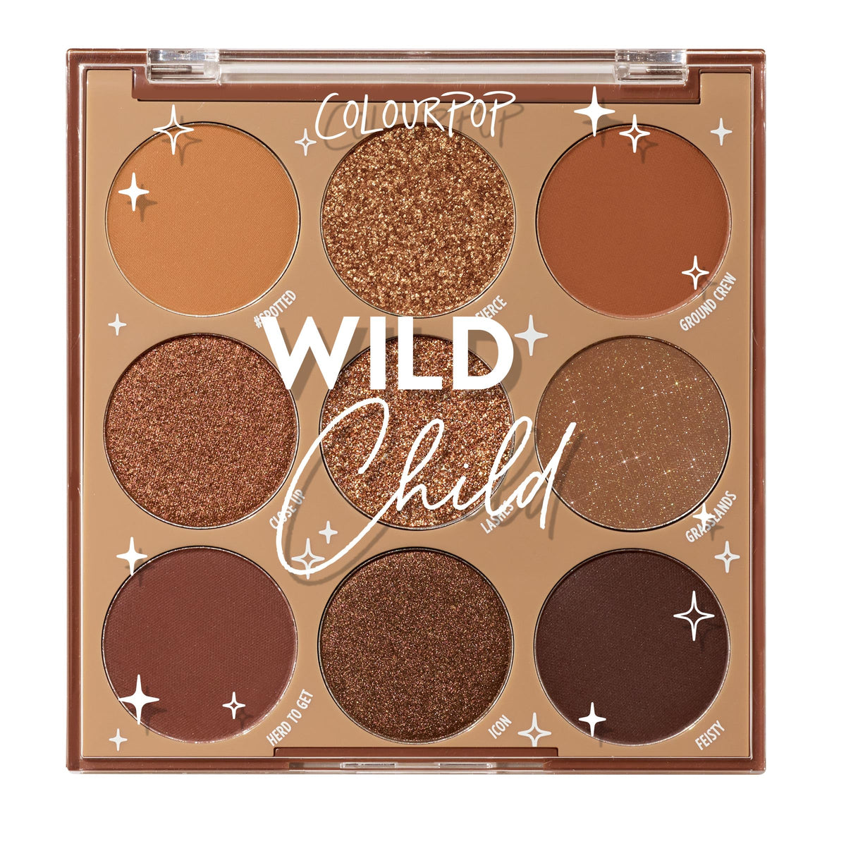 ColourPop Wild Child Eyeshadow Palette front view showcasing 9 chocolate brown shades