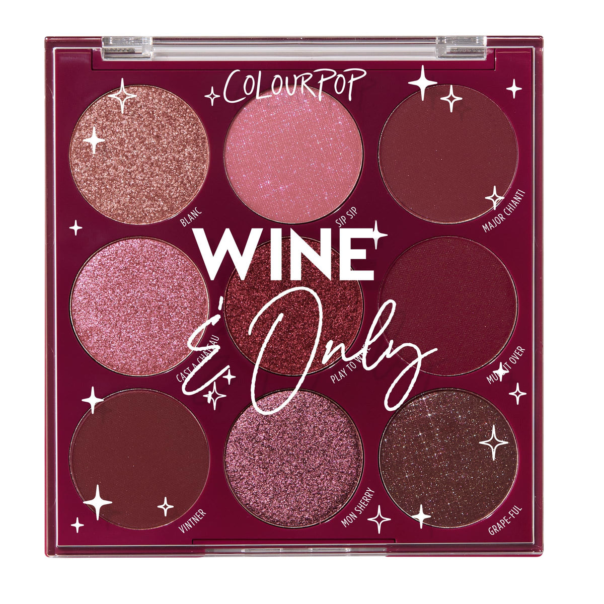 ColourPop Wine & Only Eyeshadow Palette front view with deep red shades