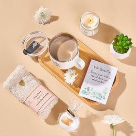 Comfort items in Peacoeye Sympathy Gift Basket
