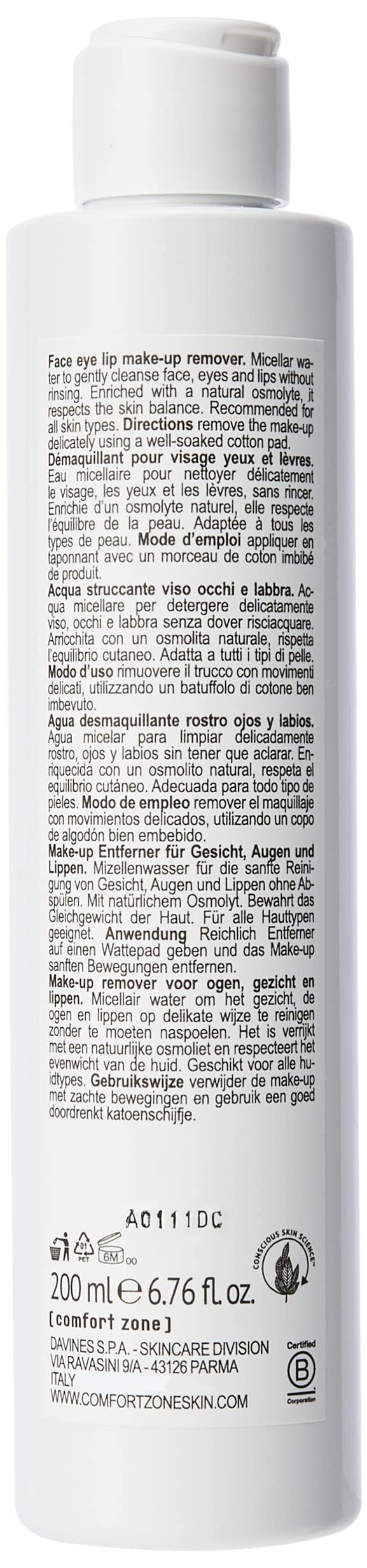 Comfort Zone Essential Micellar Water 200mL packaging details