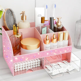 COMFYROOM Bling Makeup Organizer front view with transparent drawers