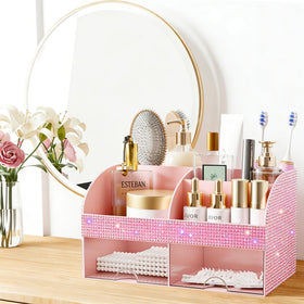 COMFYROOM Bling Makeup Organizer side view showcasing multiple compartments