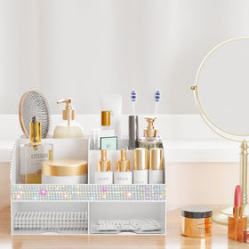 COMFYROOM Makeup Organizer Bling White on bathroom counter
