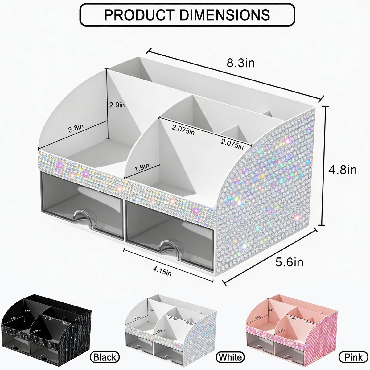 COMFYROOM Makeup Organizer Bling White side view