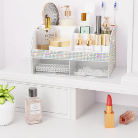 COMFYROOM Makeup Organizer Bling White with makeup items