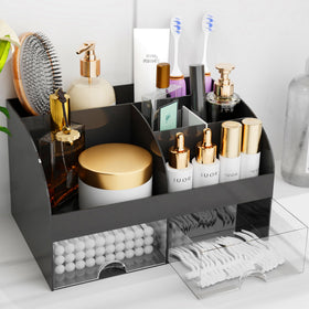 COMFYROOM Makeup Organizer front view, black with drawers