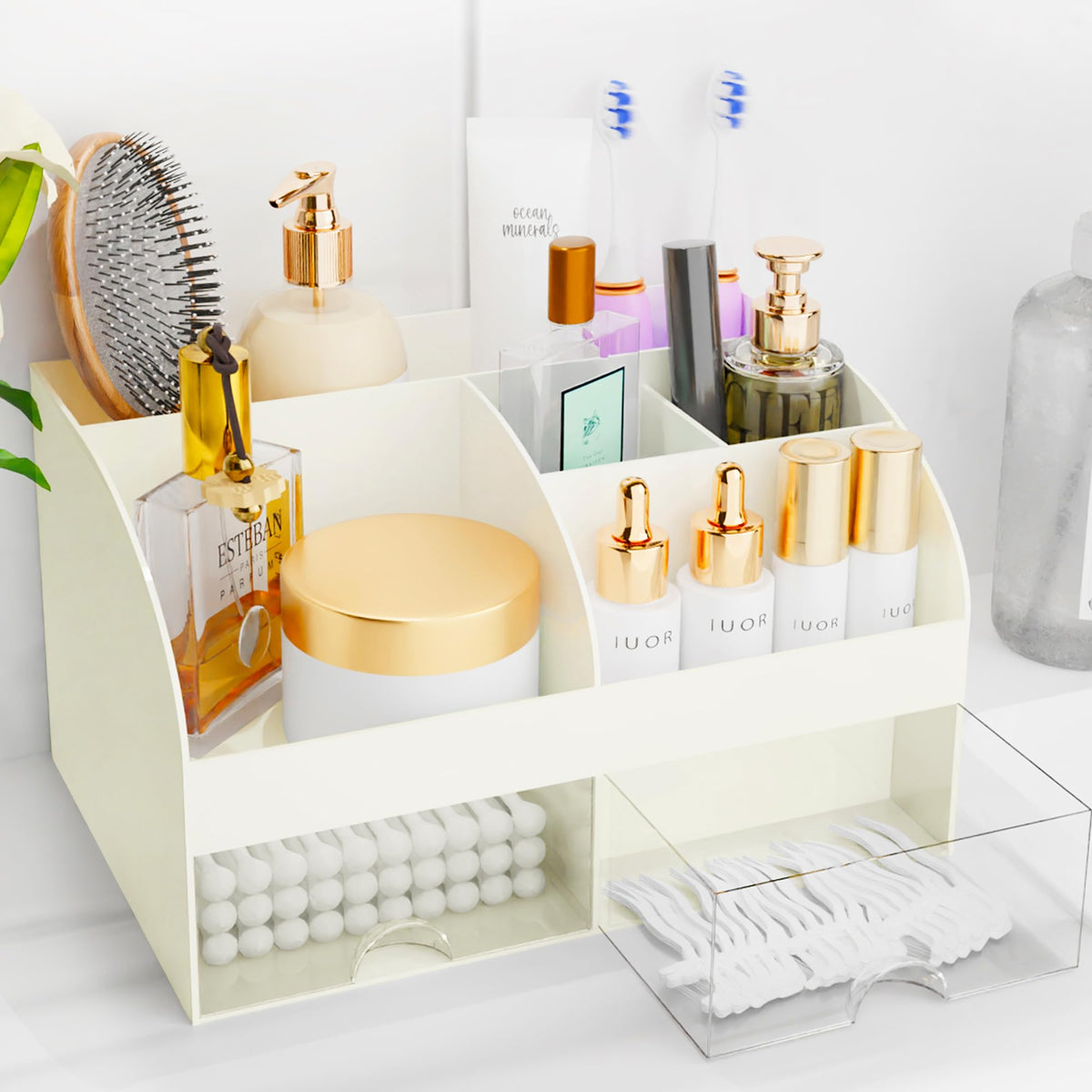 COMFYROOM Makeup Organizer front view in ivory