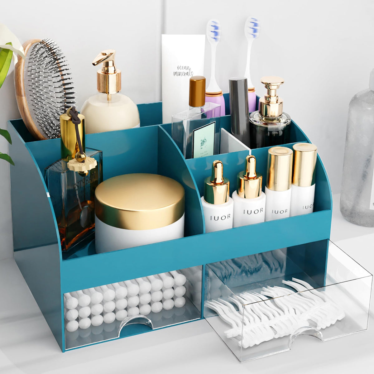 COMFYROOM Makeup Organizer in dark green front view
