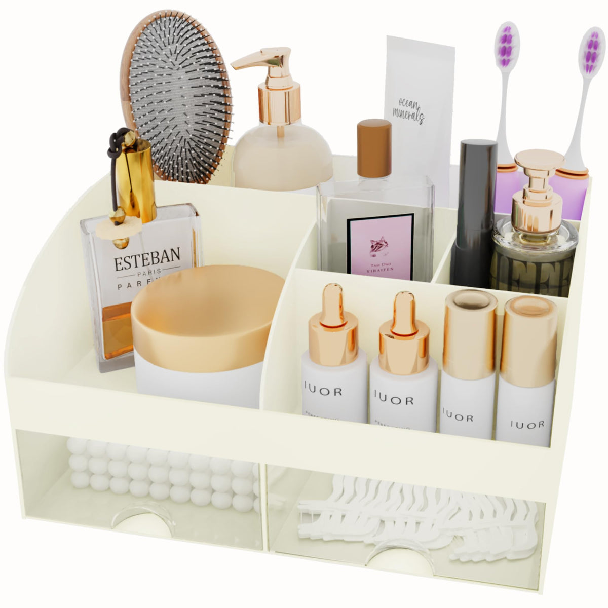 COMFYROOM Makeup Organizer showing transparent drawers
