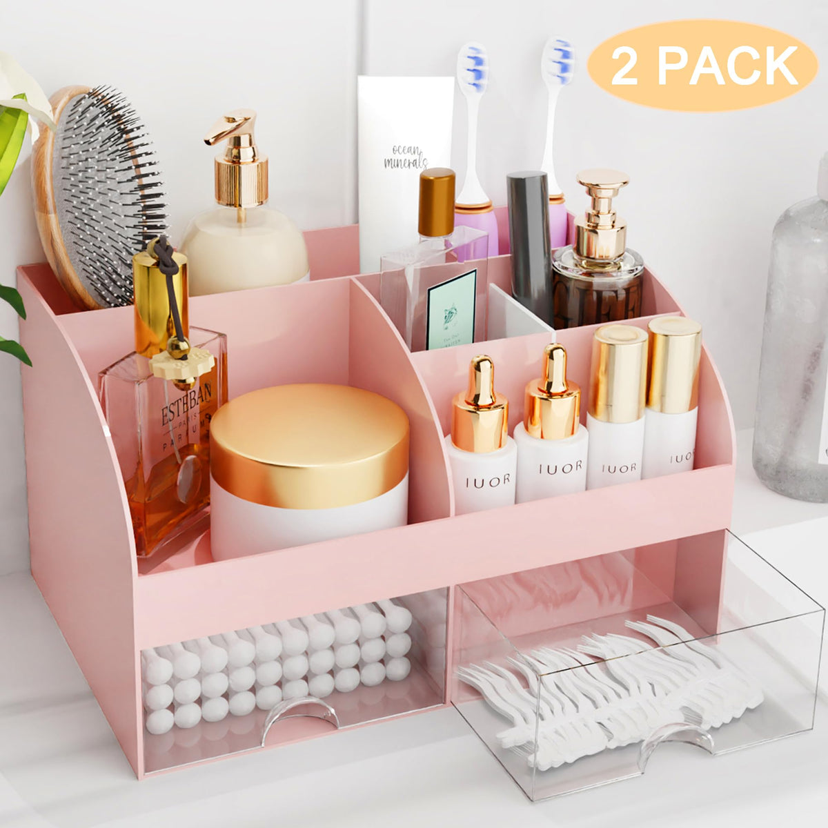 COMFYROOM Makeup Organizer side view showing multiple compartments