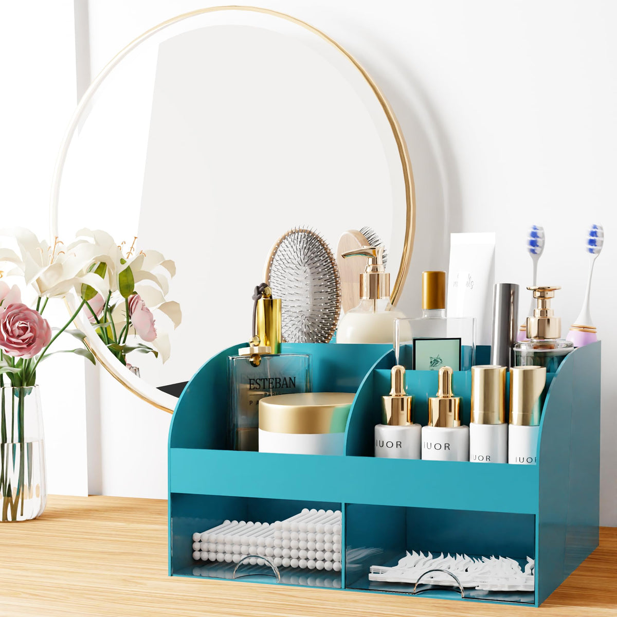 COMFYROOM Makeup Organizer side view with compartments