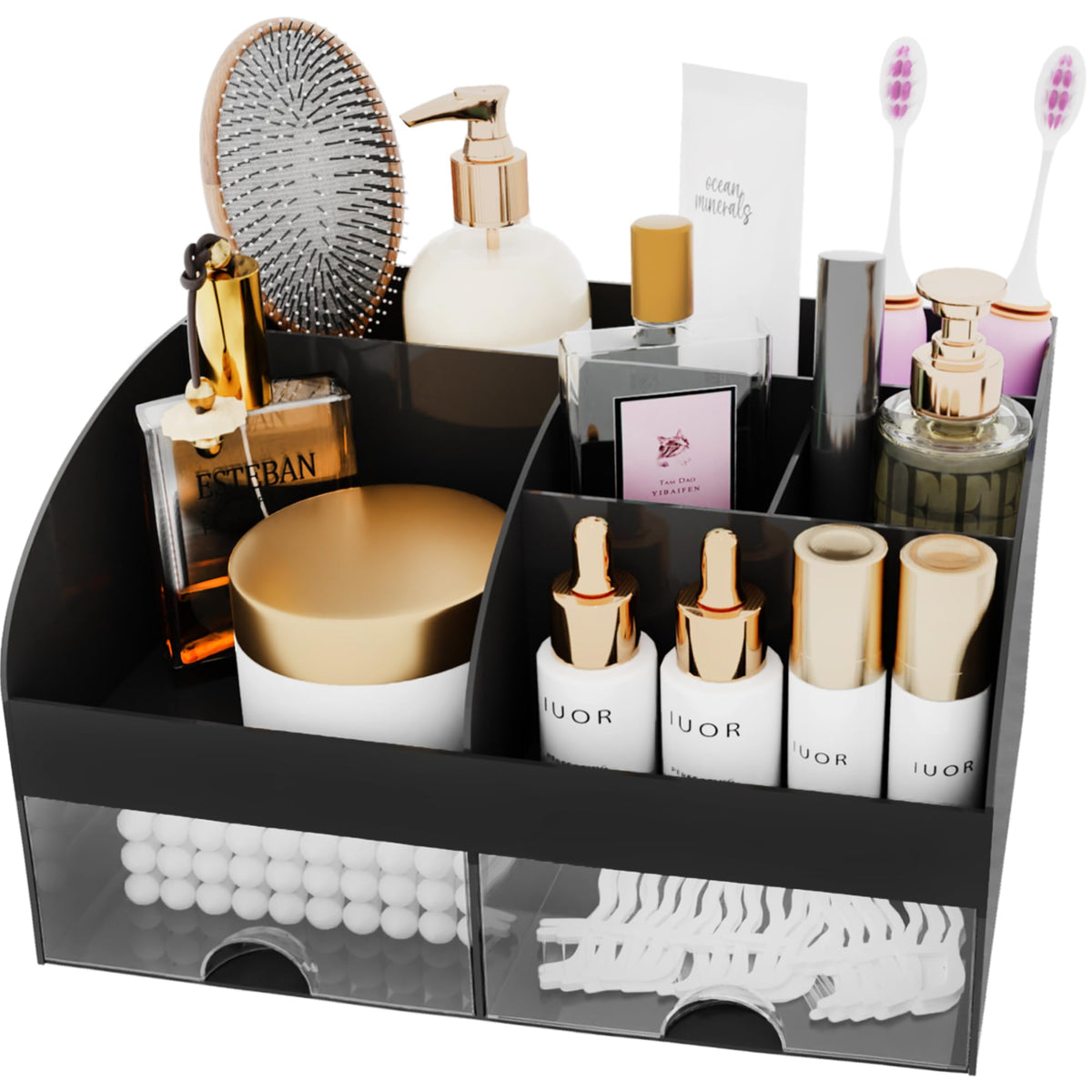 COMFYROOM Makeup Organizer with cosmetics arranged inside