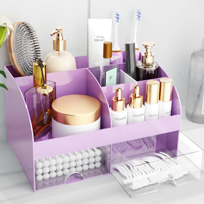 COMFYROOM purple makeup organizer front view with drawers