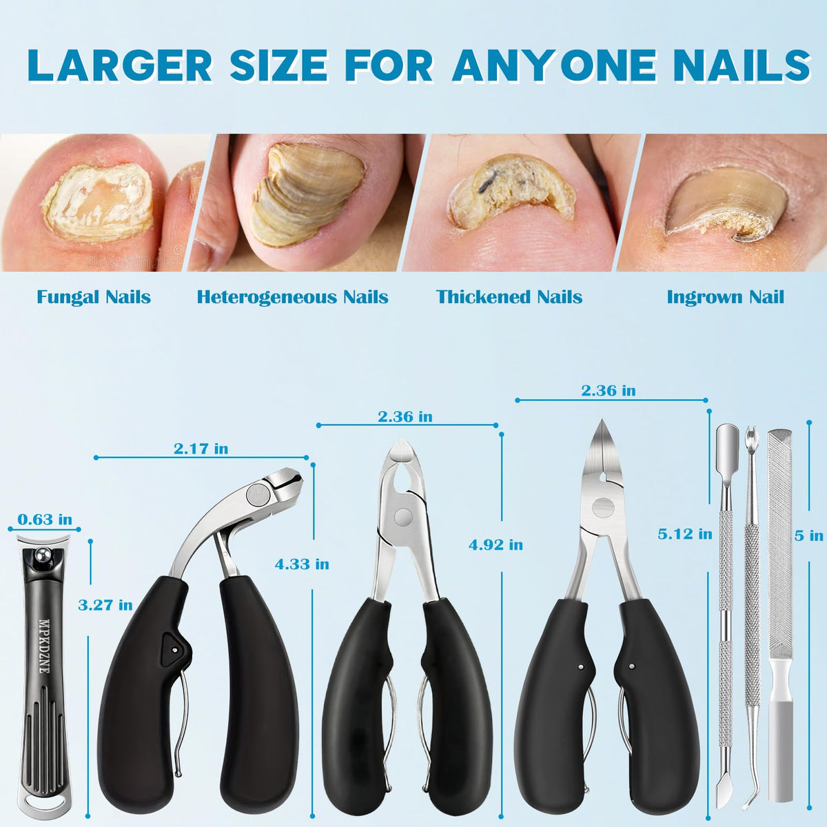 Complete 7-in-1 pedicure kit including clippers and tools