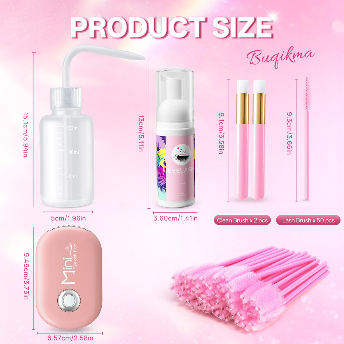 Complete Buqikma Lash Shampoo Kit displayed on a white background