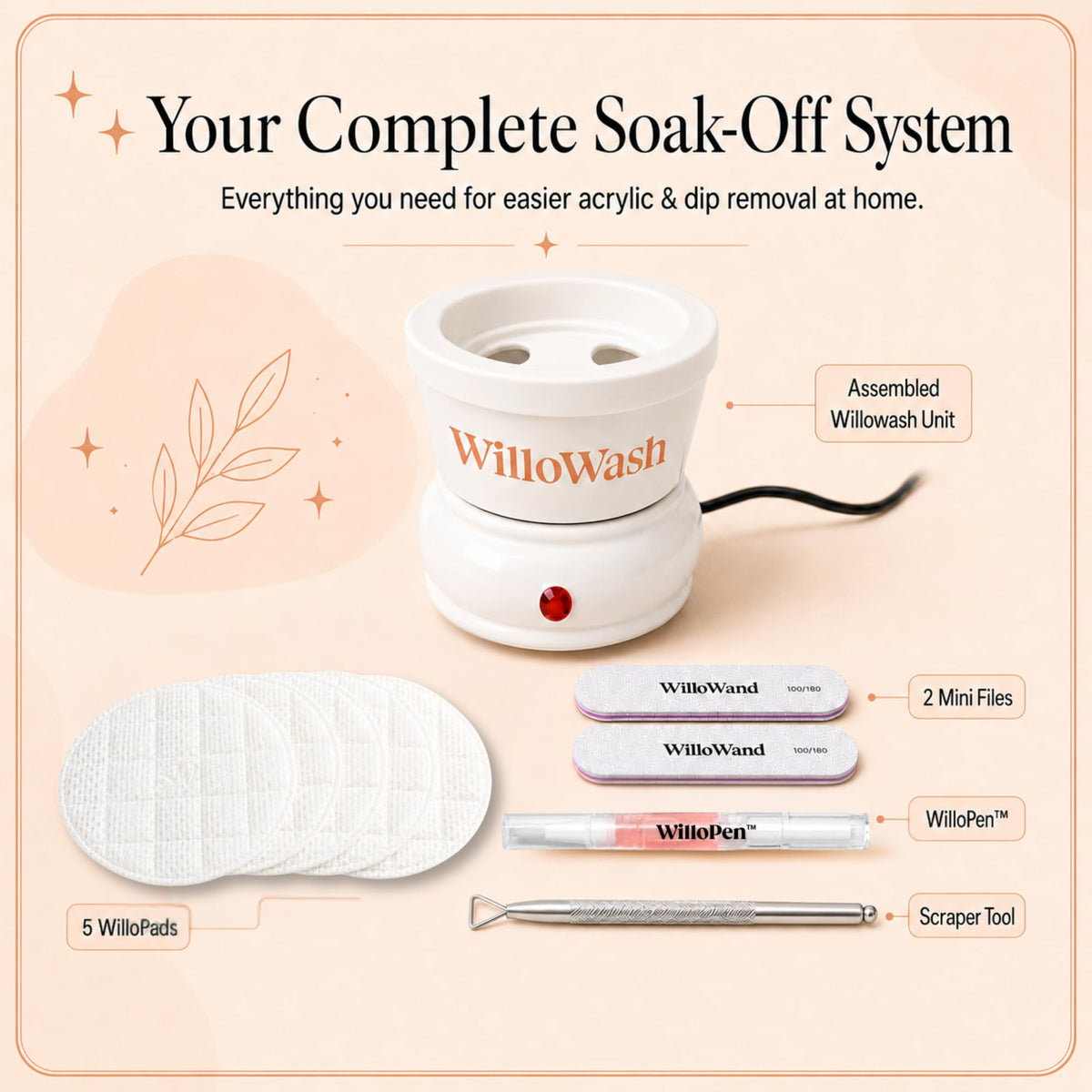 Complete kit including soaking pad and cuticle oil pen