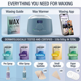 Complete waxing kit components including wax warmer and accessories
