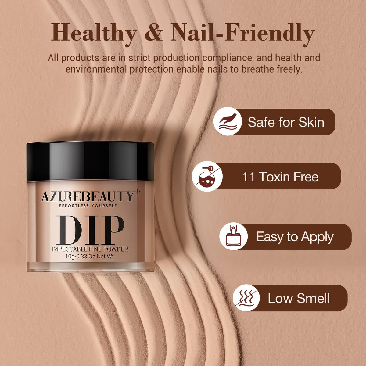 Completed manicure using AZUREBEAUTY dip powder kit