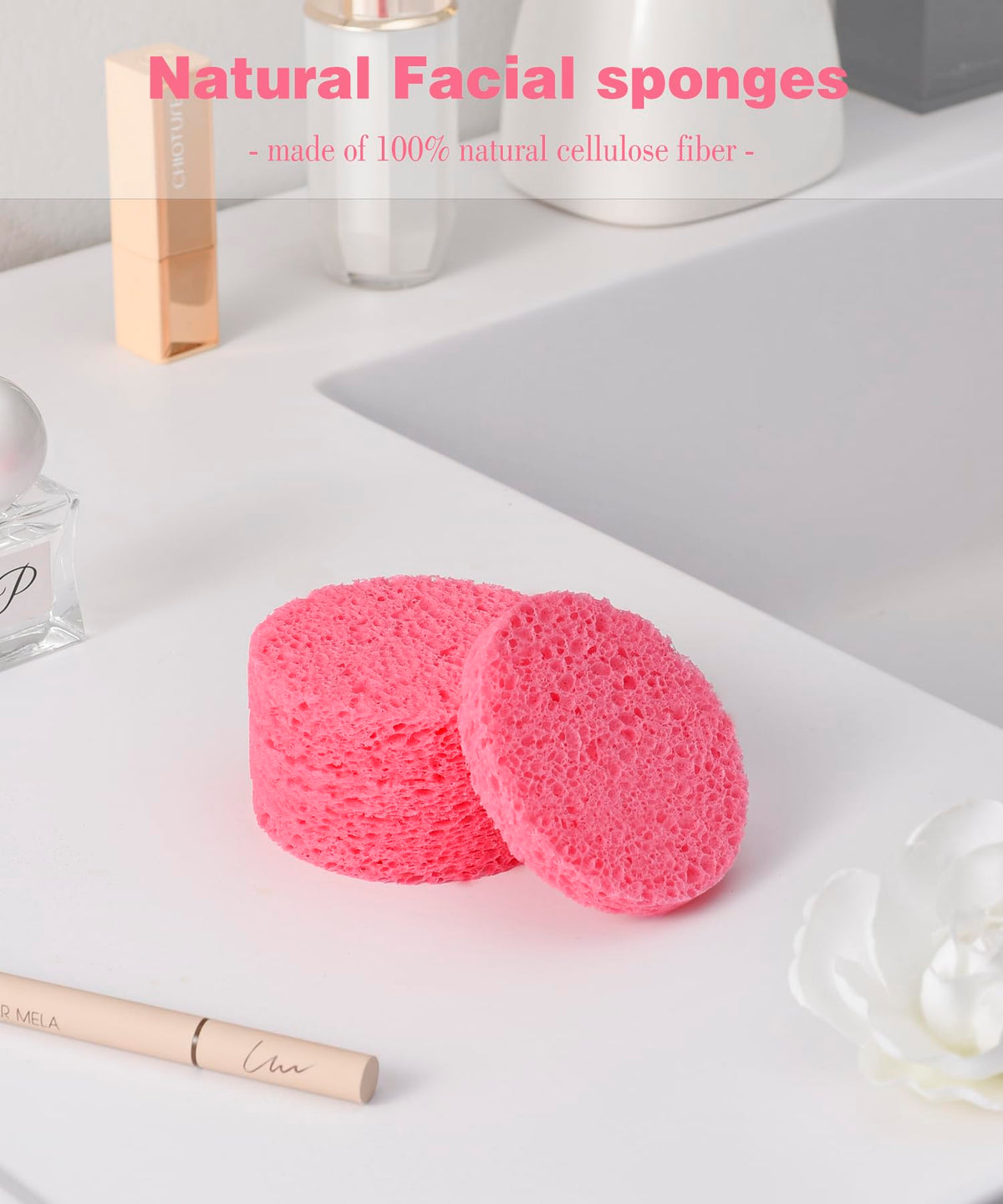 Compressed facial sponge expanded to full size