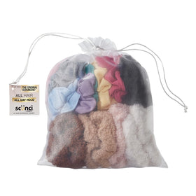 Conair Comfy Knit & Sherpa Scrunchie Set assorted colours in mesh drawstring bag