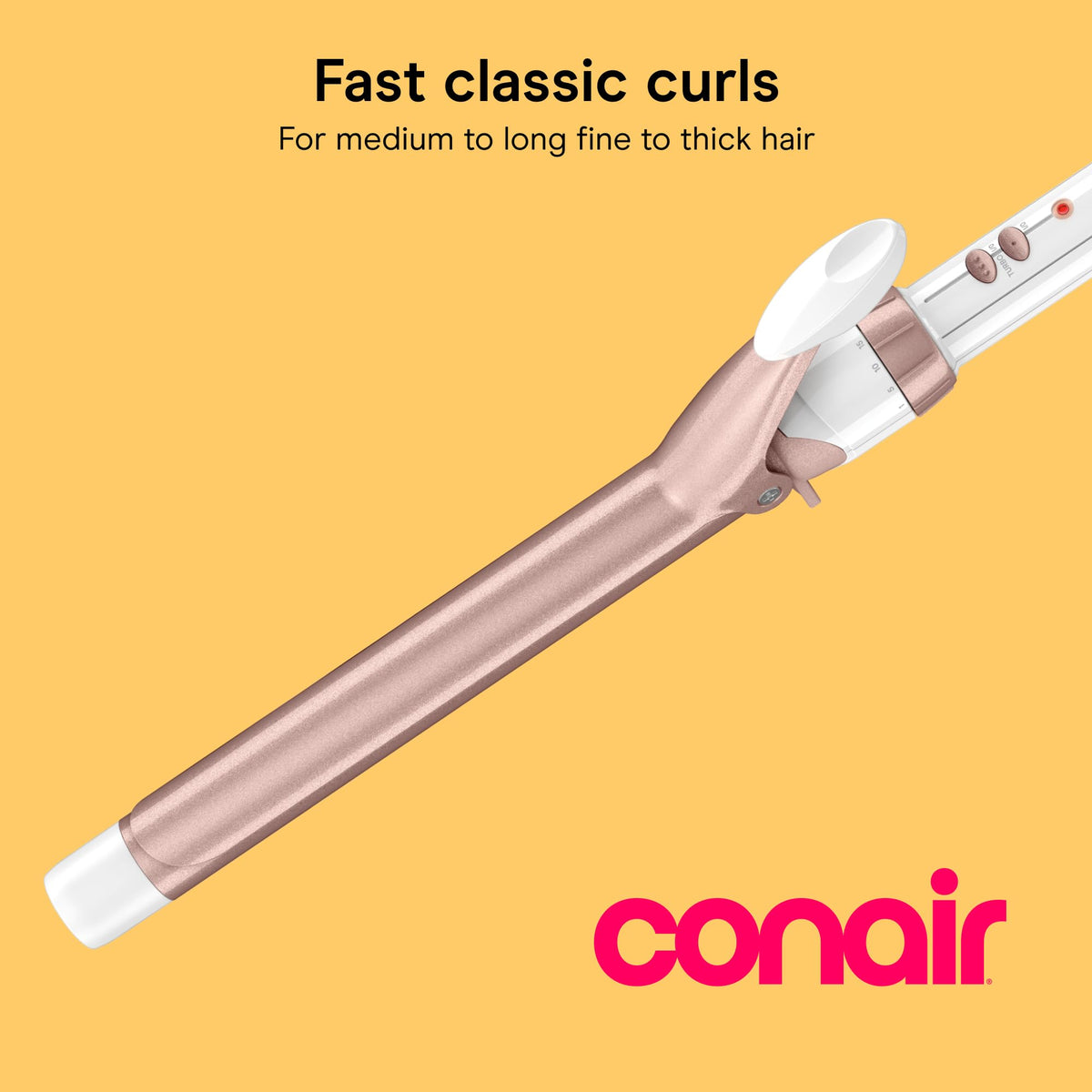 Conair curling iron showing the 7.5-inch barrel length