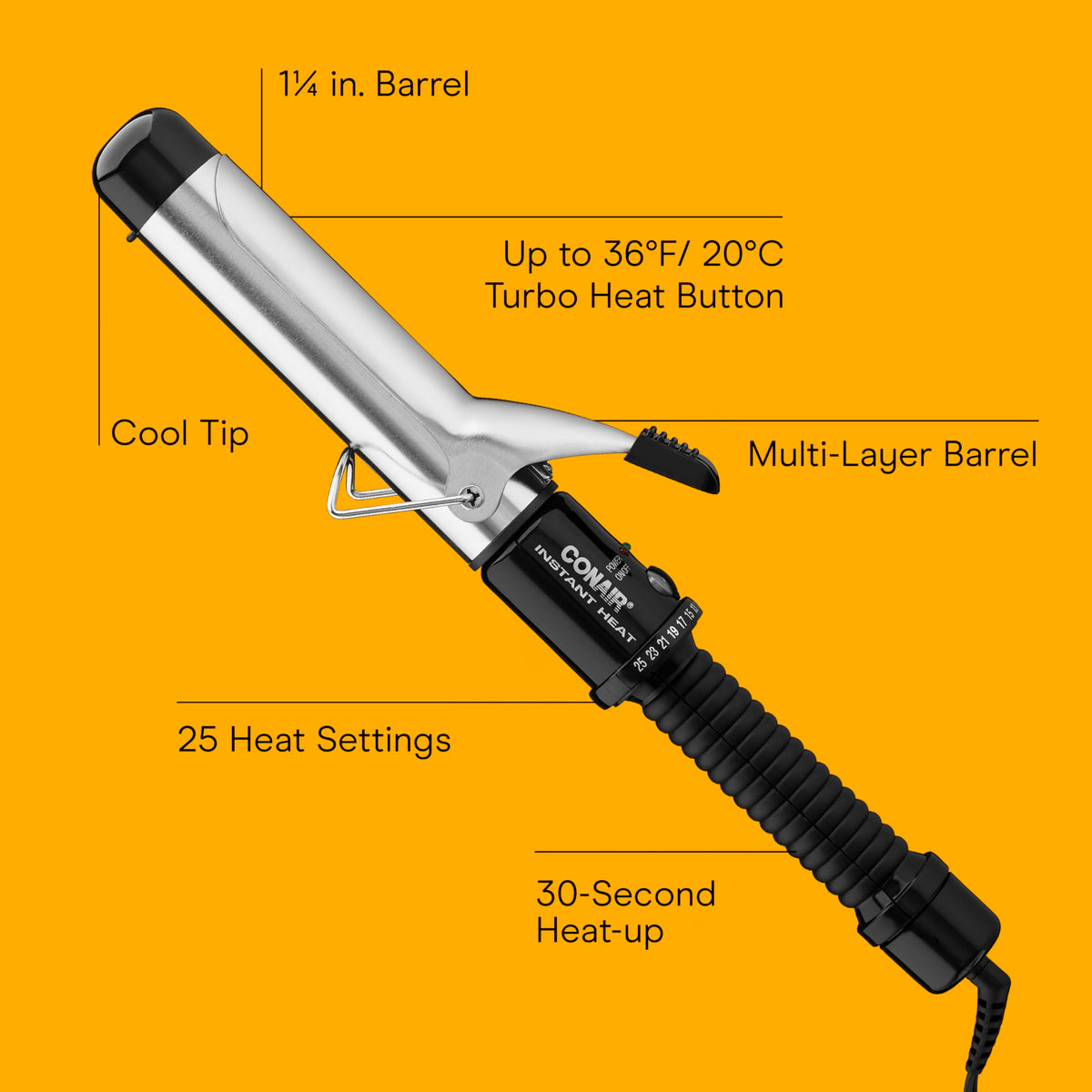 Conair curling iron with heat settings display