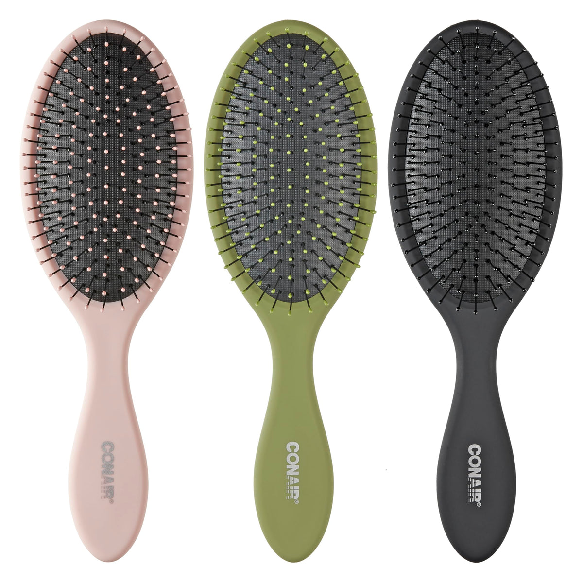 Conair Detangling Hair Brush Set in Evergreen, Blush Pink, and Black