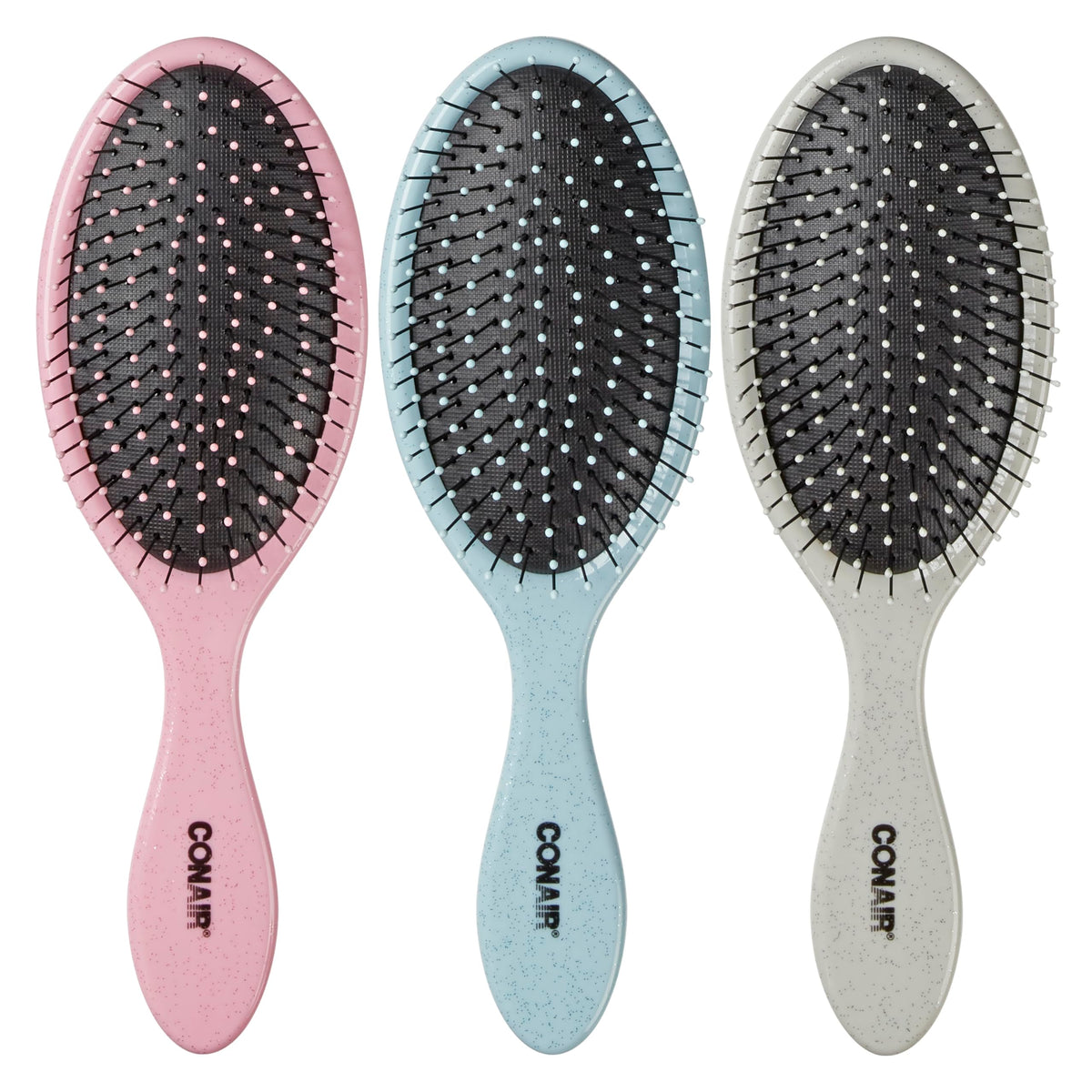 Conair Detangling Hair Brush Set in Glitter Silver, Blue, and Pink