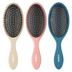 Conair Detangling Hair Brush Set three brushes in beige, navy, and coral