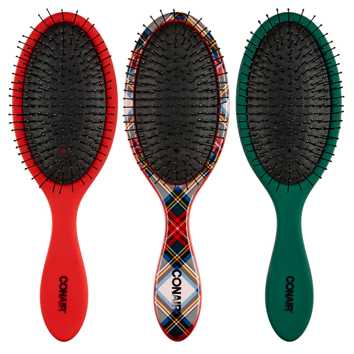 Conair Detangling Hair Brush Set three brushes in tartan design