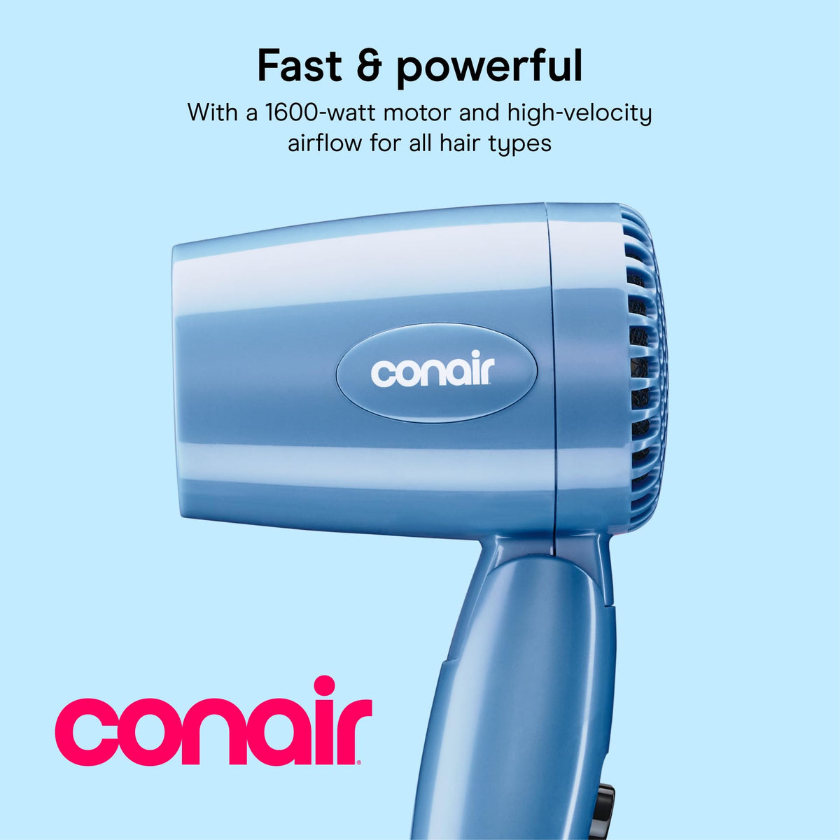 Conair Dual Voltage Hair Dryer displaying controls and heat settings