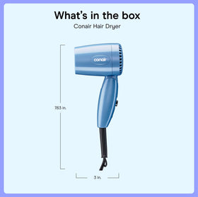 Conair Dual Voltage Hair Dryer on a bathroom counter with styling tools