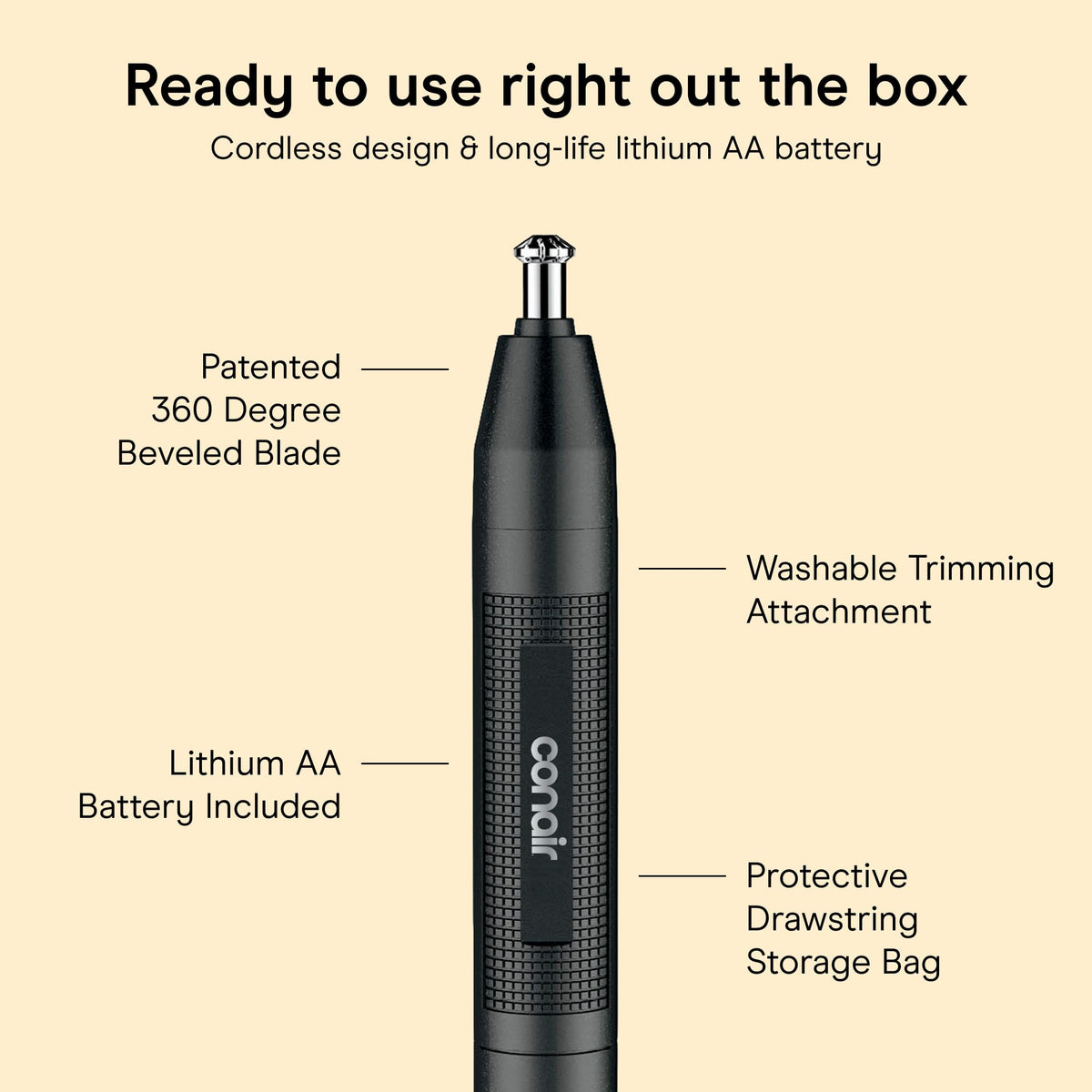 Conair Ear and Nose Hair Trimmer showing washable trimming attachment