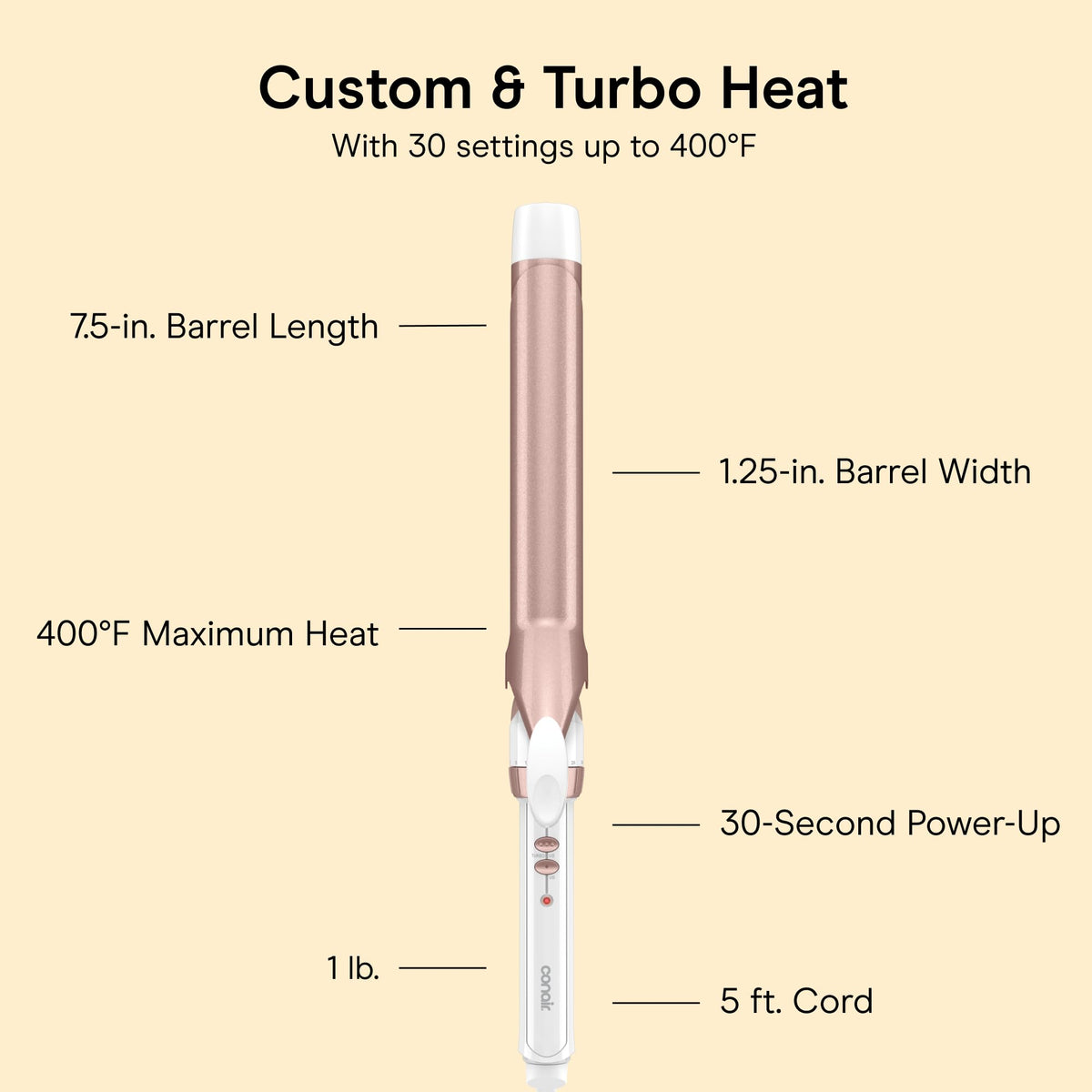 Conair Extra Long Curling Iron displayed with styling results