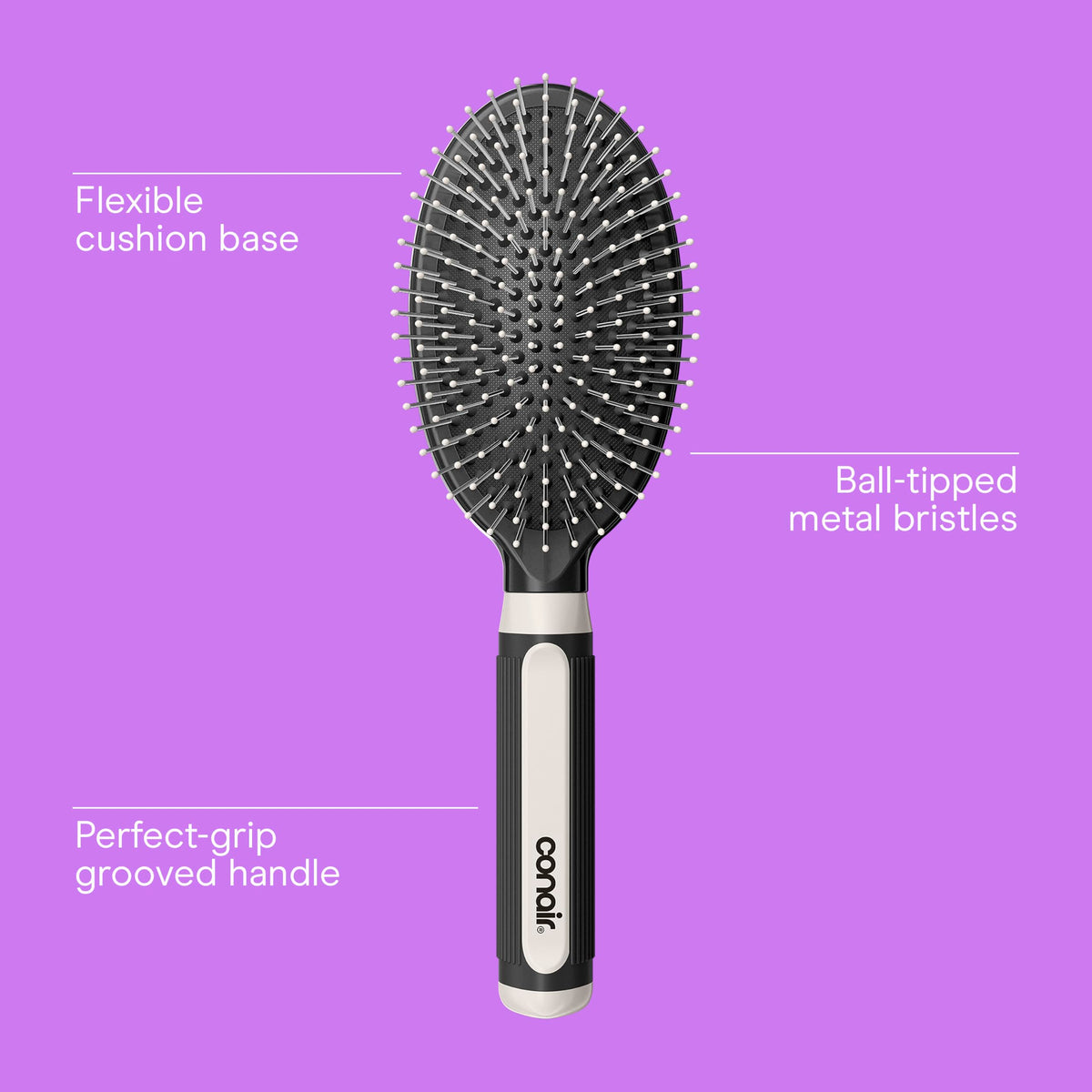 Conair hair brush showing ball-tipped bristles close-up