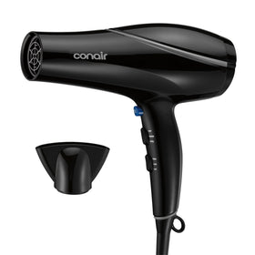 Conair Hair Dryer black model front view with concentrator attachment