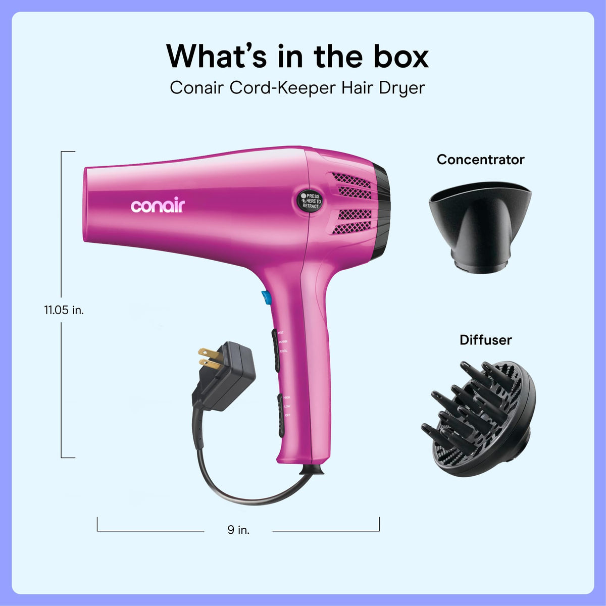 Conair Hair Dryer in use styling hair